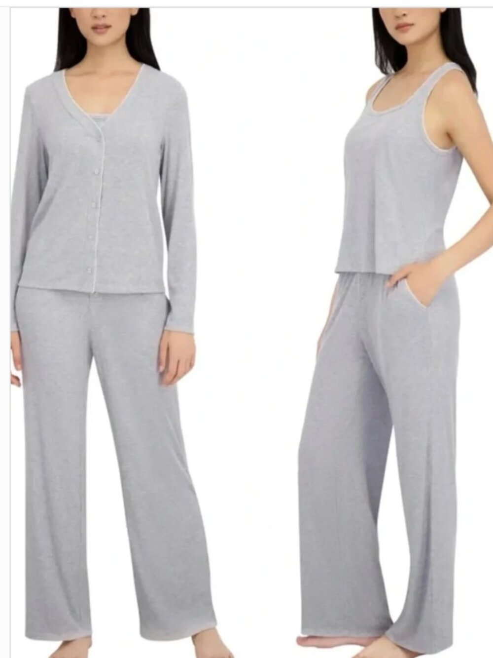 NWT Live2Lounge Women's 3-piece Picot Lounge Set Grey 2XL